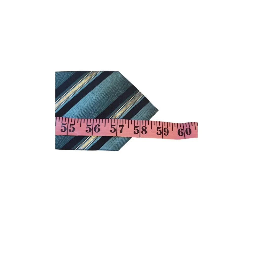 Croft & Barrow Luxury Silk Tie Classic Designer Striped Black Blue‎ Silver